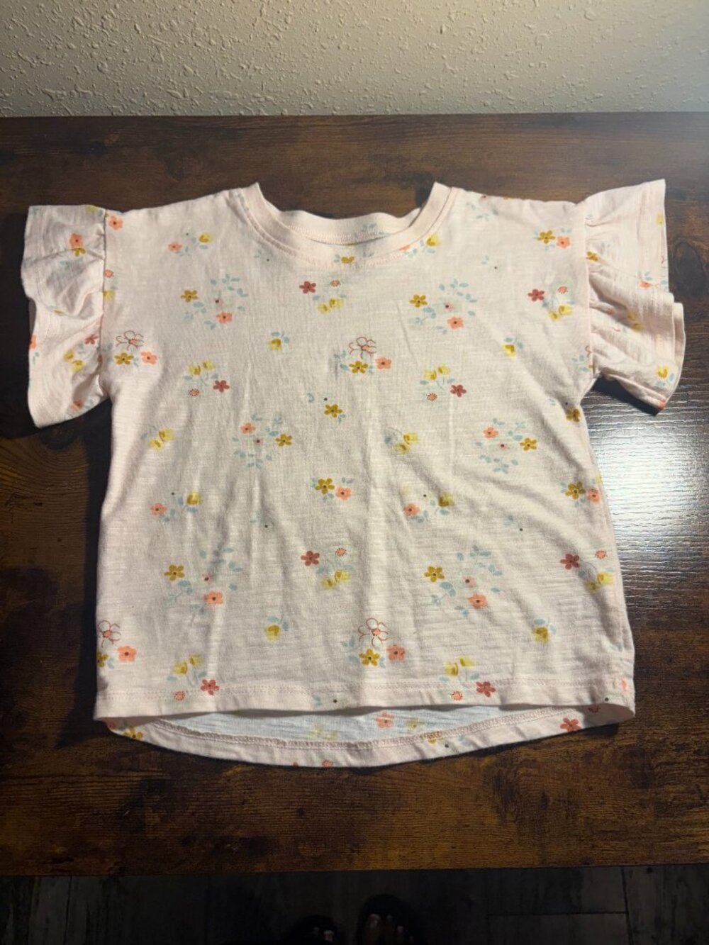 Girls Floral Ruffle Sleeve High-Low T-Shirt